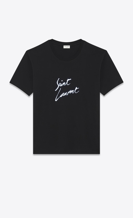 SAINT LAURENT T-Shirt e Jersey Uomo T-shirt oversized nera in jersey di cotone stampato con logo saint laurent color avorio a_V4